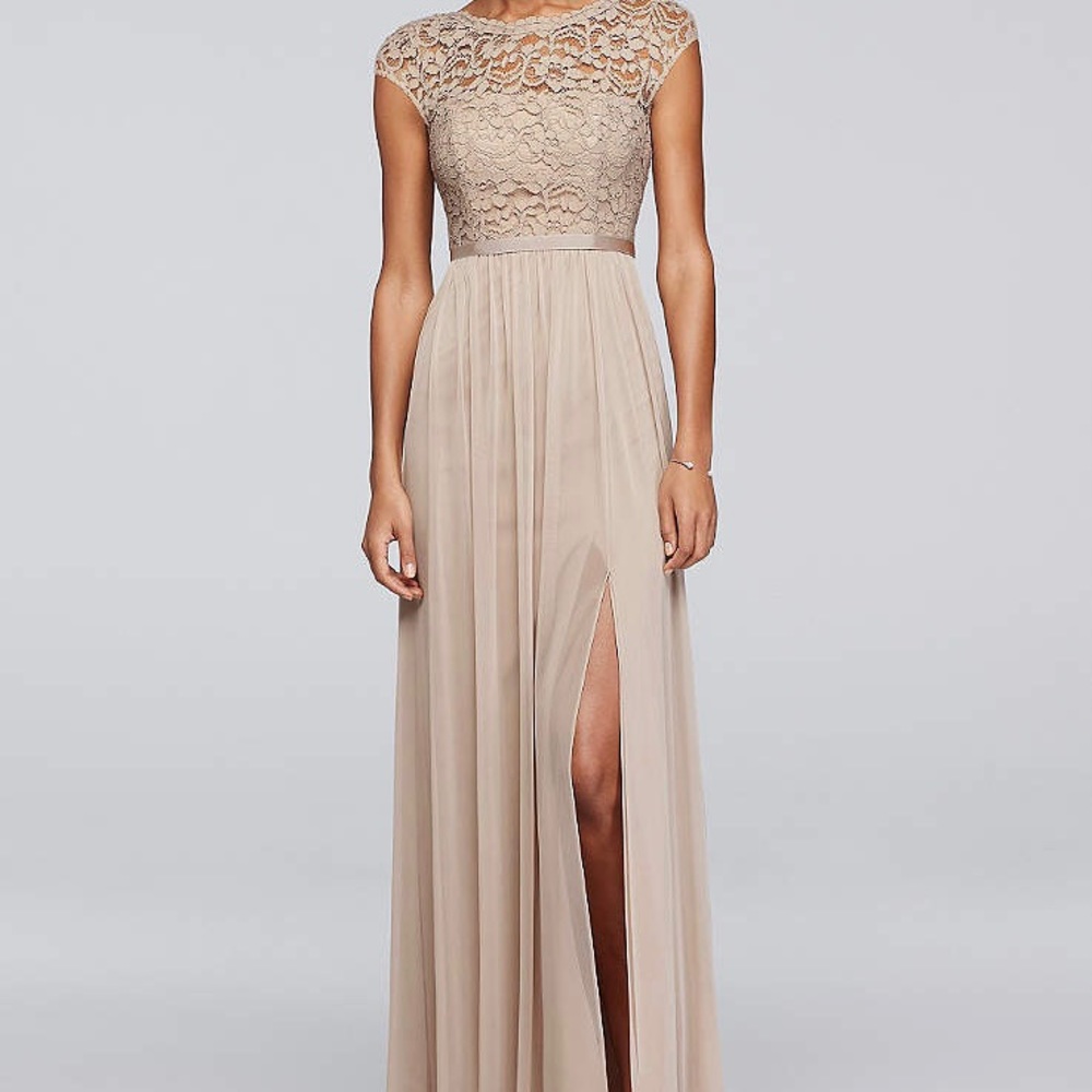 Long Bridesmaid Dress with Lace Bodice